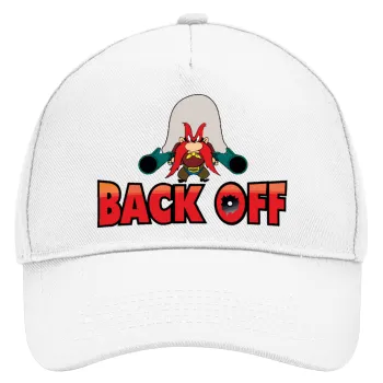 Yosemite Sam Back OFF, Adult Baseball Cap, Drill, White (100% COTTON, ADULT, UNISEX, ONE SIZE)
