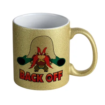Yosemite Sam Back OFF, Κούπα Χρυσή Glitter που γυαλίζει, κεραμική, 330ml