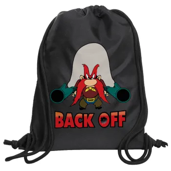 Yosemite Sam Back OFF, Backpack pouch GYMBAG Black, with pocket (40x48cm) & thick cords