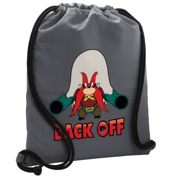 Yosemite Sam Back OFF, Τσάντα πλάτης πουγκί GYMBAG ΓΚΡΙ, με τσέπη (40x48cm) & χονδρά κορδόνια