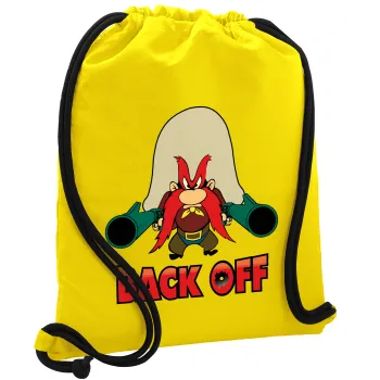 Yosemite Sam Back OFF, Backpack pouch GYMBAG Yellow, with pocket (40x48cm) & thick cords