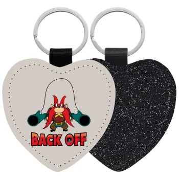 Yosemite Sam Back OFF, Μπρελόκ PU δερμάτινο glitter καρδιά ΜΑΥΡΟ