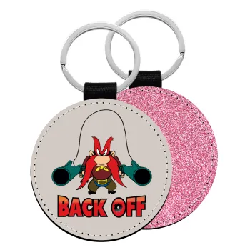 Yosemite Sam Back OFF, Μπρελόκ Δερματίνη, στρογγυλό ΡΟΖ (5cm)