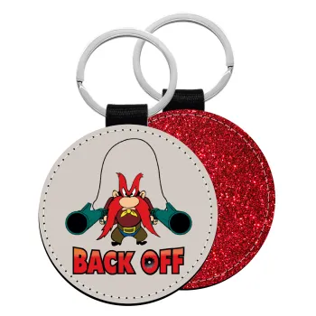 Yosemite Sam Back OFF, Μπρελόκ Δερματίνη, στρογγυλό ΚΟΚΚΙΝΟ (5cm)