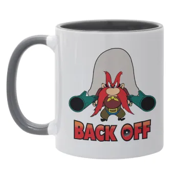 Yosemite Sam Back OFF, Κούπα χρωματιστή γκρι, κεραμική, 330ml
