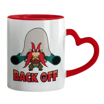 Yosemite Sam Back OFF, Mug heart red handle, ceramic, 330ml