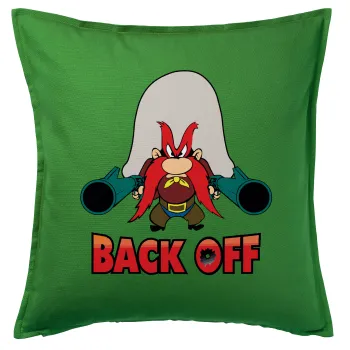 Yosemite Sam Back OFF, Μαξιλάρι καναπέ Πράσινο 100% βαμβάκι, περιέχεται το γέμισμα (50x50cm)