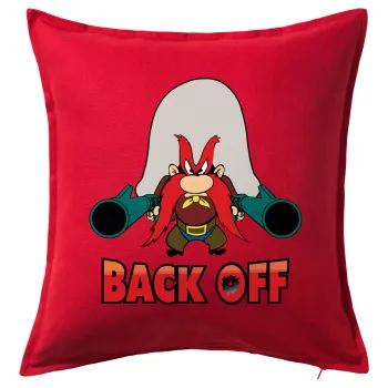 Yosemite Sam Back OFF, Μαξιλάρι καναπέ Κόκκινο 100% βαμβάκι, περιέχεται το γέμισμα (50x50cm)