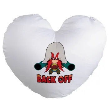 Yosemite Sam Back OFF, Μαξιλάρι καναπέ καρδιά 40x40cm περιέχεται το  γέμισμα
