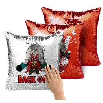 Yosemite Sam Back OFF, Μαξιλάρι καναπέ Μαγικό Κόκκινο με πούλιες 40x40cm περιέχεται το γέμισμα