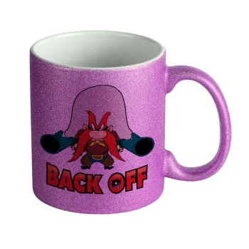 Yosemite Sam Back OFF, Κούπα Μωβ Glitter που γυαλίζει, κεραμική, 330ml