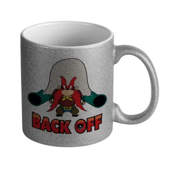 Yosemite Sam Back OFF, Κούπα Ασημένια Glitter που γυαλίζει, κεραμική, 330ml