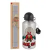 Easter Set, metallic silver aluminum water bottle (500ml) & aromatic flat Easter candle (30cm) (GRAY)
