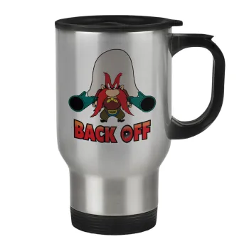 Yosemite Sam Back OFF, Stainless steel travel mug with lid, double wall 450ml
