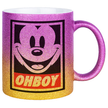 Oh boy μίκυ, Κούπα Χρυσή/Ροζ Glitter, κεραμική, 330ml