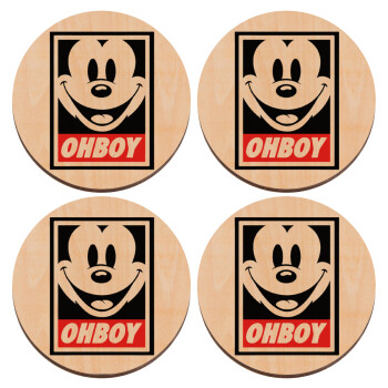 Oh boy μίκυ, ΣΕΤ x4 Σουβέρ ξύλινα στρογγυλά plywood (9cm)