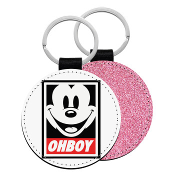 Oh boy μίκυ, Μπρελόκ Δερματίνη, στρογγυλό ΡΟΖ (5cm)