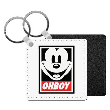 Oh boy μίκυ, Μπρελόκ Δερματίνη, τετράγωνο ΜΑΥΡΟ (5x5cm)