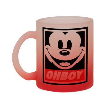 Oh boy μίκυ, Κούπα γυάλινη δίχρωμη με βάση το κόκκινο ματ, 330ml