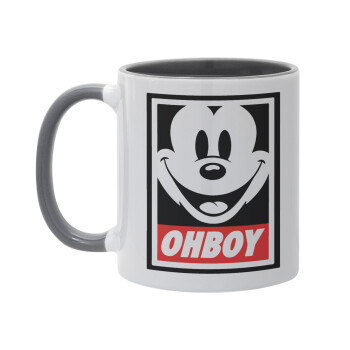 Oh boy μίκυ, Κούπα χρωματιστή γκρι, κεραμική, 330ml
