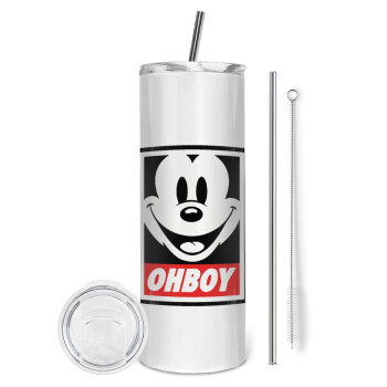 Oh boy μίκυ, Eco friendly stainless steel tumbler 600ml, with metal straw & cleaning brush