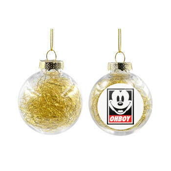 Oh boy μίκυ, Χριστουγεννιάτικη μπάλα δένδρου διάφανη με χρυσό γέμισμα 8cm