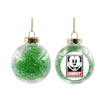 Oh boy μίκυ, Χριστουγεννιάτικη μπάλα δένδρου διάφανη με πράσινο γέμισμα 8cm
