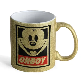 Oh boy μίκυ, Κούπα Χρυσή Glitter που γυαλίζει, κεραμική, 330ml