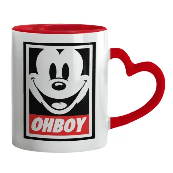 Oh boy μίκυ, Mug heart red handle, ceramic, 330ml