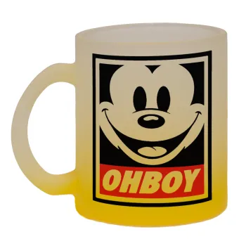 Oh boy μίκυ, Κούπα γυάλινη δίχρωμη με βάση το κίτρινο ματ, 330ml