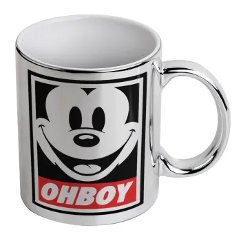 Oh boy μίκυ, Mug ceramic, silver mirror, 330ml
