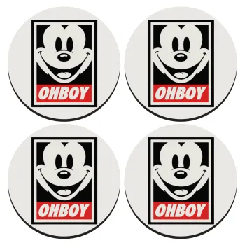 Oh boy μίκυ, SET of 4 round wooden coasters (9cm)