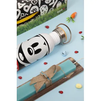 Oh boy μίκυ, Πασχαλινή Λαμπάδα με παγούρι μεταλλικό (620ml, stainless steel) & κερί αρωματικό πλακέ (30cm) (ΤΙΡΚΟΥΑΖ)