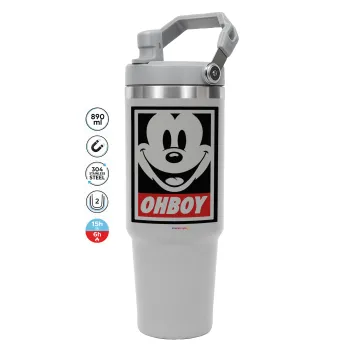 Oh boy μίκυ, GREY color, 890ml (30oz) stainless Steel Tumbler with Handle