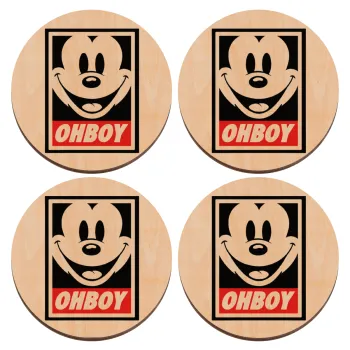 Oh boy μίκυ, ΣΕΤ x4 Σουβέρ ξύλινα στρογγυλά plywood (9cm)