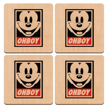 Oh boy μίκυ, ΣΕΤ x4 Σουβέρ ξύλινα τετράγωνα plywood (9cm)