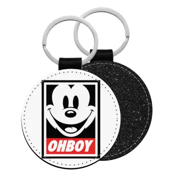 Oh boy μίκυ, Μπρελόκ Δερματίνη, στρογγυλό ΜΑΥΡΟ (5cm)