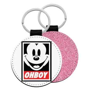 Oh boy μίκυ, Μπρελόκ Δερματίνη, στρογγυλό ΡΟΖ (5cm)