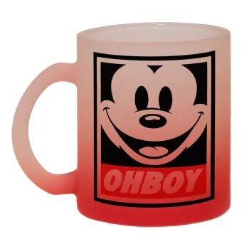 Oh boy μίκυ, Κούπα γυάλινη δίχρωμη με βάση το κόκκινο ματ, 330ml