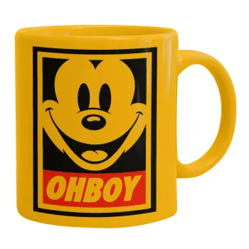 Oh boy μίκυ, Ceramic coffee mug yellow, 330ml