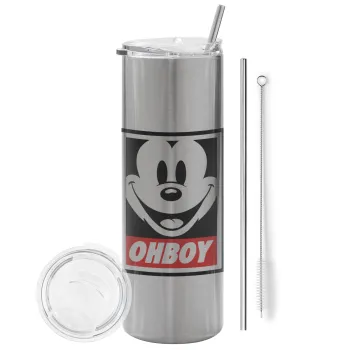 Oh boy μίκυ, Tumbler stainless steel Silver 600ml, with metal straw & cleaning brush