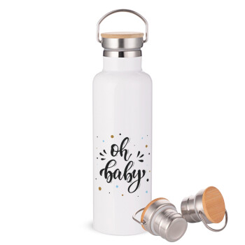 Oh baby, Stainless steel White with wooden lid (bamboo), double wall, 750ml