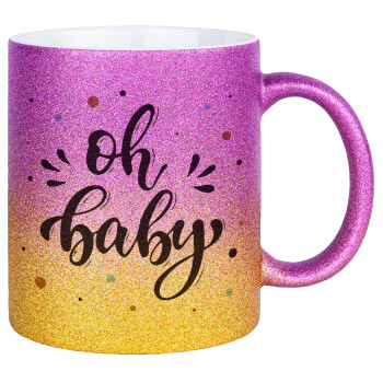 Oh baby, Κούπα Χρυσή/Ροζ Glitter, κεραμική, 330ml