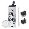 Travel Tumbler 2 Lids, with metal straw & cleaning brush (Stainless steel 304 Food grade, BPA free, 600ml)