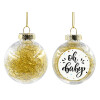 Transparent Christmas tree ball ornament with gold filling 8cm