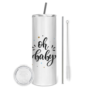 Oh baby, Eco friendly stainless steel tumbler 600ml, with metal straw & cleaning brush