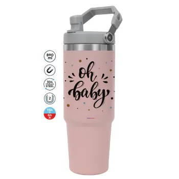 Oh baby, Pink color, 890ml (30oz) stainless Steel Tumbler with Handle