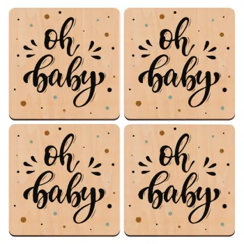 Oh baby, ΣΕΤ x4 Σουβέρ ξύλινα τετράγωνα plywood (9cm)