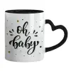 Mug heart black handle, ceramic, 330ml