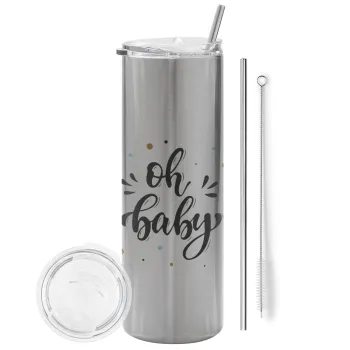 Oh baby, Tumbler stainless steel Silver 600ml, with metal straw & cleaning brush